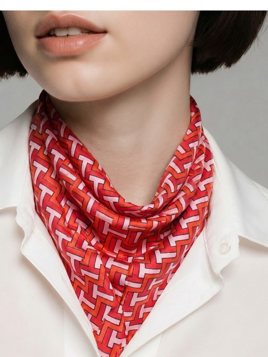 Tory Burch Accessories - Tory Burch Red and White Geometric Silk Scarf NWT and Gift Bag
